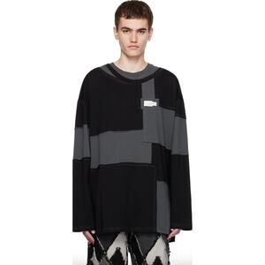Feng Chen Wang Men's Patchwork Black Gray Long Sleeve Shirt Size XL